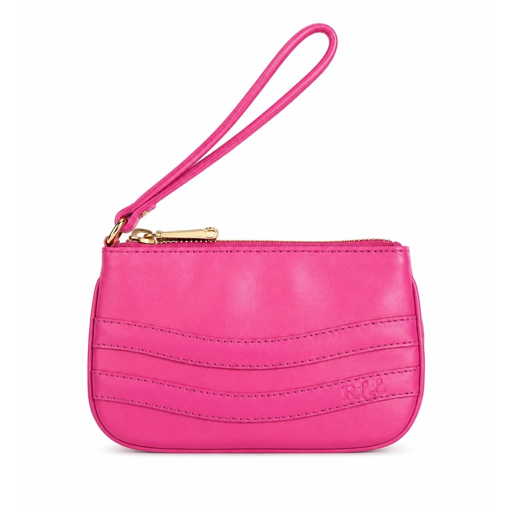 Lauren Ralph Lauren Pink‎ Leather Wristlet Pouch Gold Hardware Logo cardholder